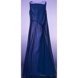 Karina Grimaldi Strapless Evening Gown Sz 14 Navy Blue Sheer Overlay Formal NWT